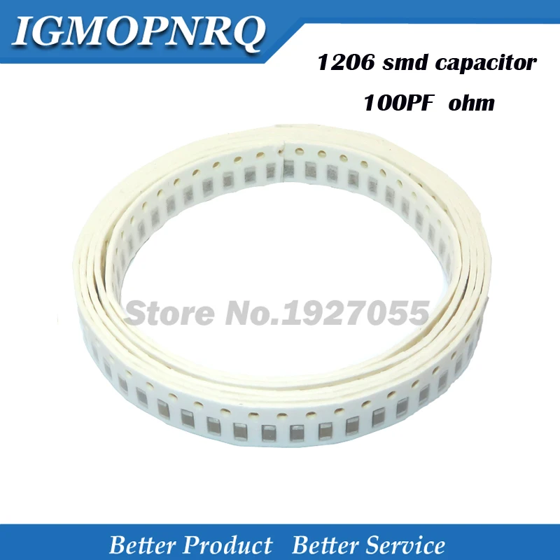 

100pcs 1206 100PF 0.1NF 100P smd capacitor NPO Error 5% 50V 1206 100P 0.1NF smd capacitor