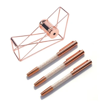 

2 Pcs Rose Gold Stationery Office Supplies: 1 Pcs Metal Tape Holder Tape Cutter Of Life Tape Dispenser & 3 Pcs Pens, Gel Ink Rol