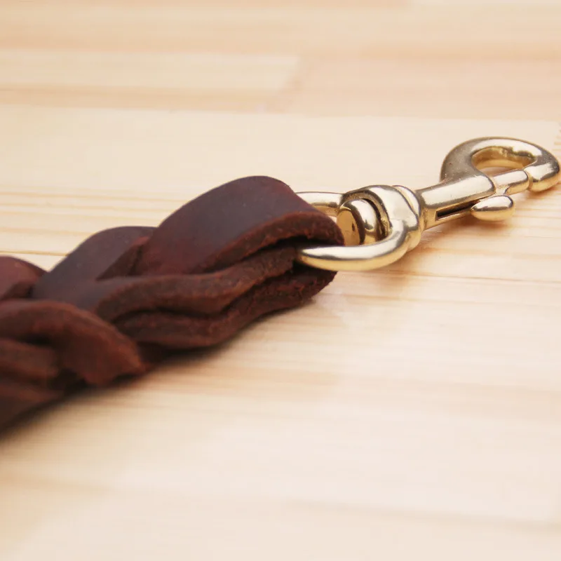One step Short Dog Leash Braided Real Leather Traction Belt - PeticaDeals