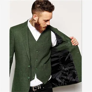 

Latest Coat Pant Designs Green Men Suit Terno Custom Costume Tuxedo Blazer Masculino Men's suits 3 piece set (jacket+pants+vest)