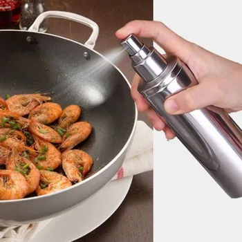 

Stainless Steel Olive Spraying Bottle Thumb Push Sprayer Oil Pump Can Pot Kitchen Gadget Salt Pepper Grinder Sauce Mill