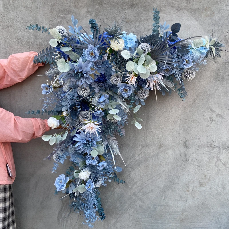 JAROWN Royal Blue Dark Blue Flowers Plant Leaf Material Artificial Flower Row DIY Props Rose Peony Wedding Decoration Party Decoration (7)