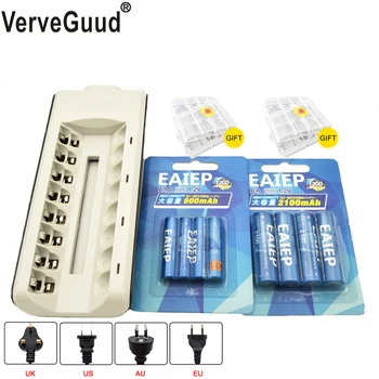 

VerveGuud 8Slots LED Indicator Charger for AA / AAA Batteries + 4Pcs AA aa + 4Pcs AAA aaa ni-mh NI-MH Rechargeable Batteries