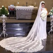 3 м длинная Кружевная аппликация lvory свадебная вуаль 3 м ширина собора белая Фата невесты Свадебные аксессуары гребень