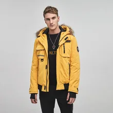 Мужской пуховик с капюшоном, зимние куртки, повседневные парки для улицы, зимняя одежда, теплое пальто с большим меховым воротником, приталенное пуховое пальто