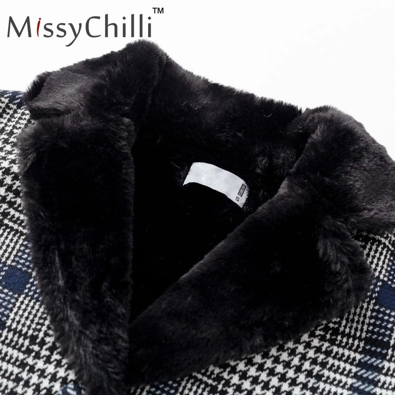 MissyChilli клетчатое пальто из искусственного меха, женская сексуальная черная уличная теплая плотная верхняя одежда, осенняя короткая куртка из искусственного меха, зимнее пальто