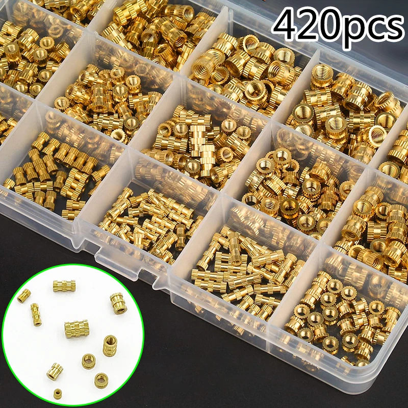 

420pcs Boxed Hot Melt Brass Knurled Nut Copper Injection Molding M2 M3 M4 M5 For Countersinking, Because The Insert Has A Guided