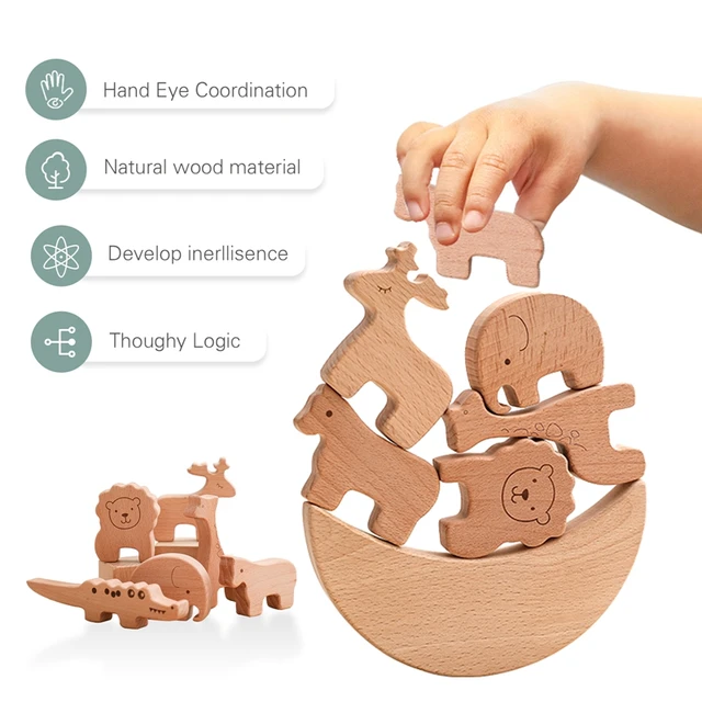 Let's Make Children Wooden Beech Animal Constructor Stacking Toys Montessori Educational Baby Balance Training Wooden Baby Toys 6