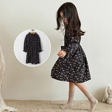 Богемное платье с цветочным рисунком для девочек, весенне-осеннее платье для девочек, корейское платье принцессы с длинными рукавами и принтом