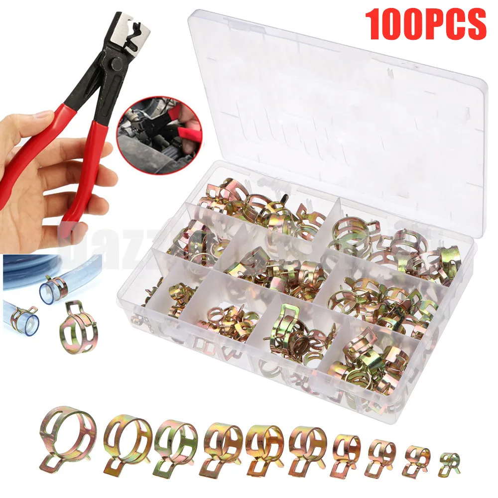 100 Colliers De Serrage Ressort Sourcing Map 6mm ID - Pour Tuyaux 4.5-5mm OD, Acier 65Mn Zingué