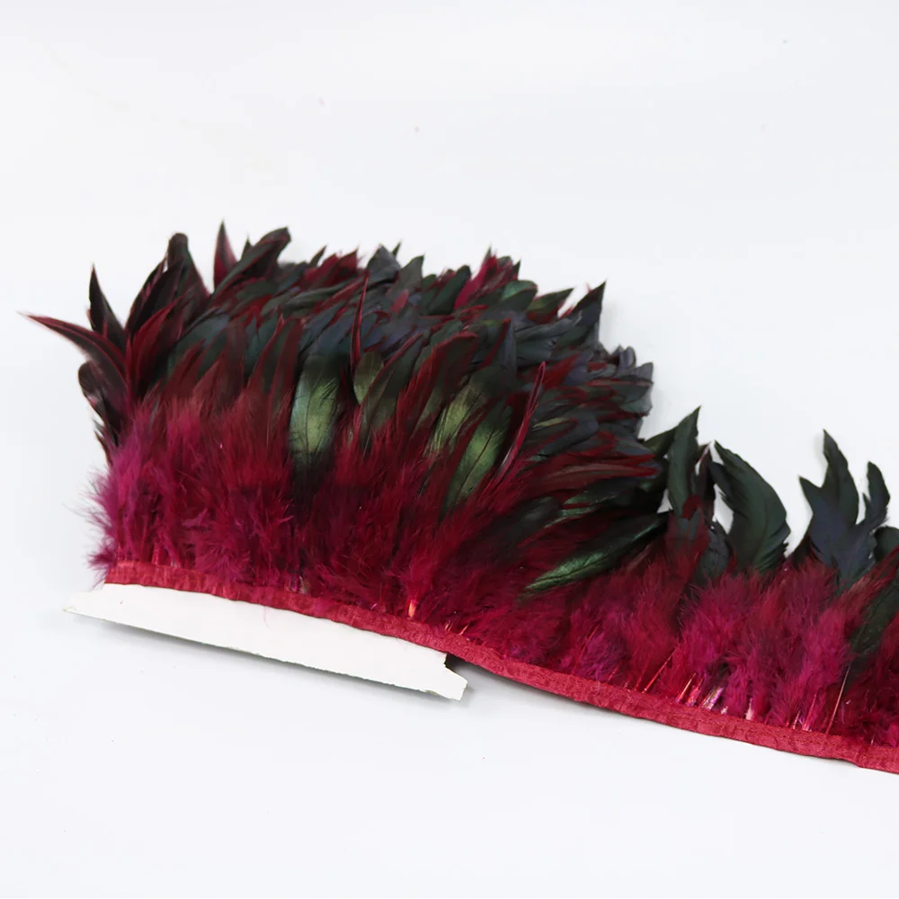 2 burgundy rooster feather trims 4