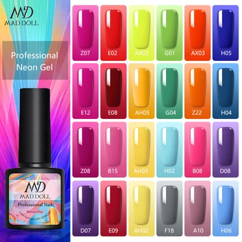 

8ml MD MAD DOLL 24 Colors Neon Gel Nail Gel Polish Soak Off Nail Art Semi Permanent UV LED Gel varnish Base Top Coat