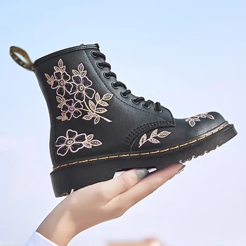 

ботинки женские Fashion Boots Flower Casual Motorcycle Boots Shoes Flat bottom Tube Women Boot Shoes For Spring