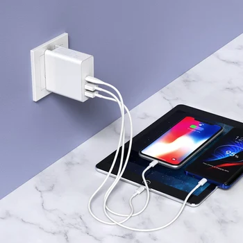 

60W (30W+18W+12W)Wall Charger Adapter PD+QC3.0 Type C USB Charger for Macbook iPhone iPad Pro Samsung Xiaomi Huawei