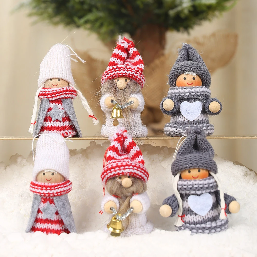 

2PCS Christmas Cute Wool Girl Dolls Decorative Pendant Wool Doll Xmas Tree Home Decor New Year Creative Doll Ornaments Kids Gift