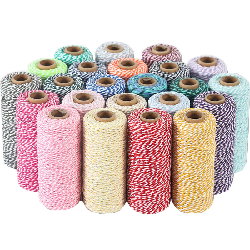 

100m/roll 2 plies 2 colors Bakers' Twine string hand woven cotton cords gift packing rope party decoration home Decor