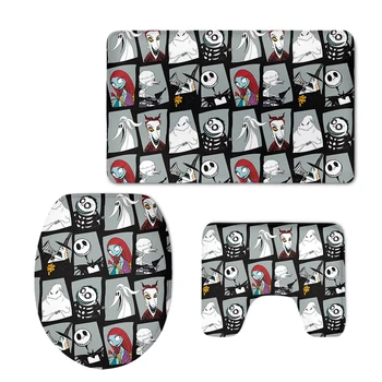 

The Nightmare Before Christmas Bathroom Non-Slip Rug Toilet Seat Cover Mats Set 3pcs Flannel Mats and Toilet Seat Cover New