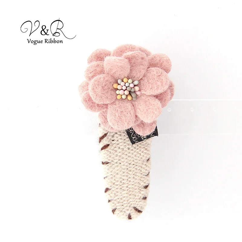 Autumn winter lovely light  rose flower with  woolen yarn hair clip hair accessories girl,  shiny black plated (6)