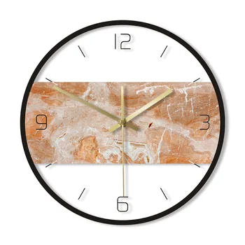 

Orange Marble Texture Printed Wall Clock Rock Stone Style Abstract Art Contemporary Wall Clock Indoor Decor Silent Wall Watch