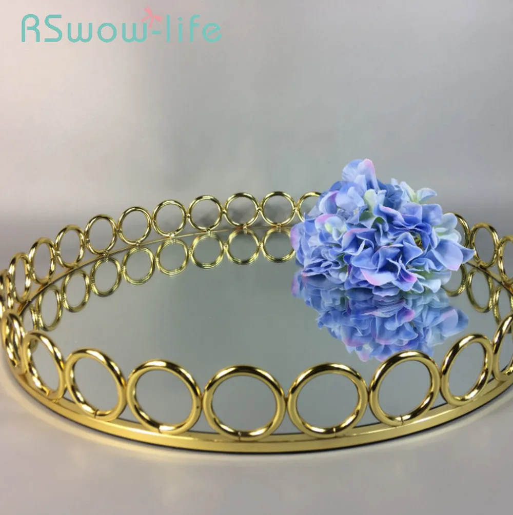 

30cm Light Luxury Storage Trays Table Mirror Metal Trays Decoration Serving Tray Fruit Snack Food Tray For Kitchen Storage