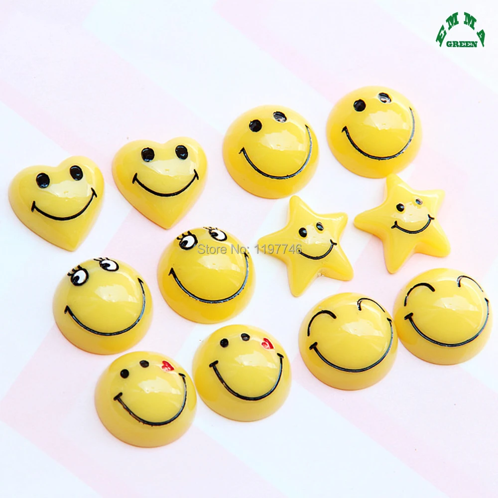 

Smile Charm for Slime cute Charms for Jewelry Making 10pcs Resin Cabochon Flatback for Phone Case Yellow Charms for Scrapbooking