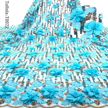 

Madison 2020 New Style French Net Lace Fabric 3D Flower African Tulle Mesh Lace Fabric High Quality African Lace Fabric