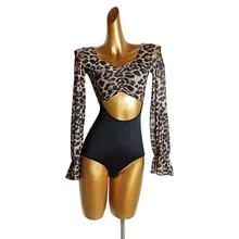 

Leopard Print Latin Dance Dress Women Bodysuit Competition Stage Performance Pole Costume