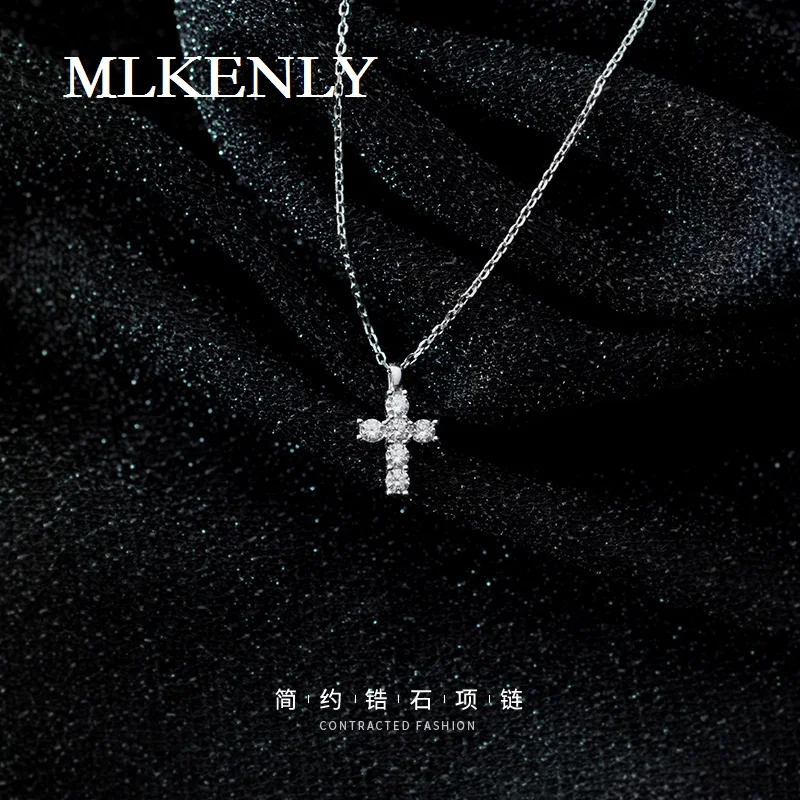 

MLKENLY 925 Sterling Silver Simple cross design necklace female Japanese small fresh full diamond fashion necklace for women