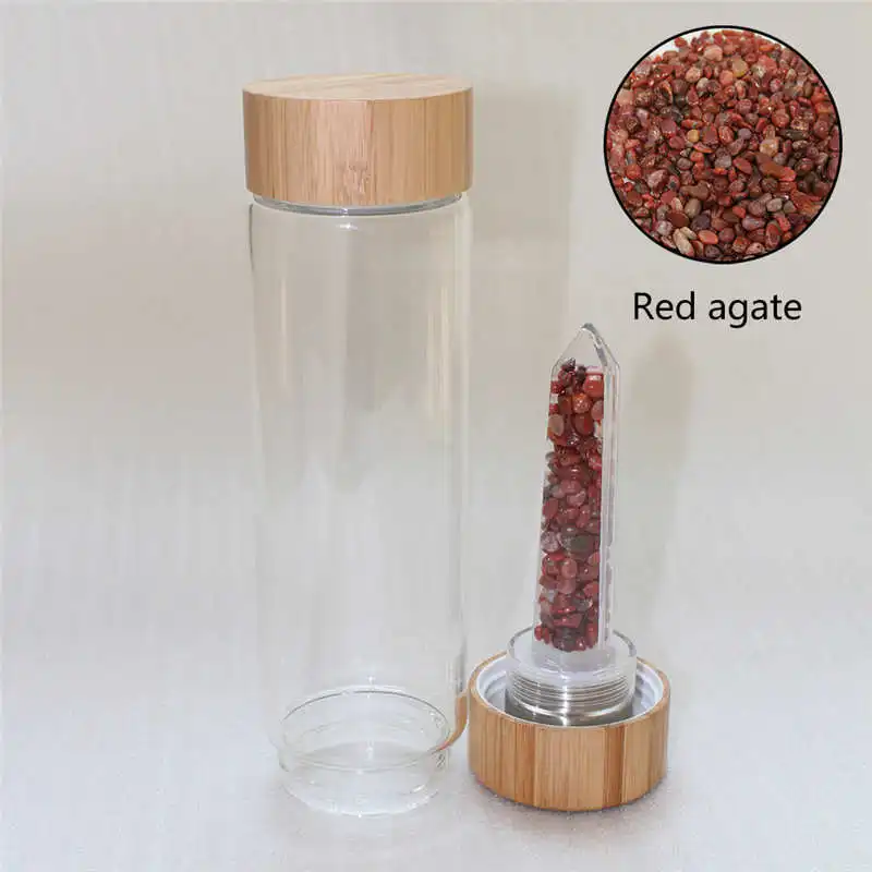 Red agate 550 мл с натуральными кристаллами гравия стекло с отделением для бутылки воды кварцевые драгоценные камни бамбуковое стекло Elixir точка чашки палочка - Цвет: Red agate