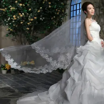 

Women Women Pure White Wedding Veil 3M Long Embroidered Floral Lace Scalloped Edge Bridal Cathedral 1 Layer Party Accessories