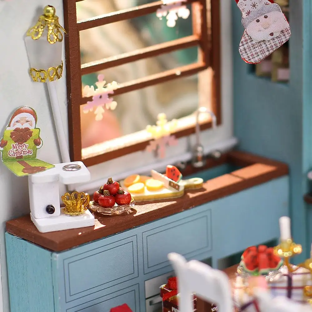 Рождественский кукольный дом Миниатюрный DIY кукольный домик с деревянная мебель для дома игрушки для детей подарок на день рождения@ A