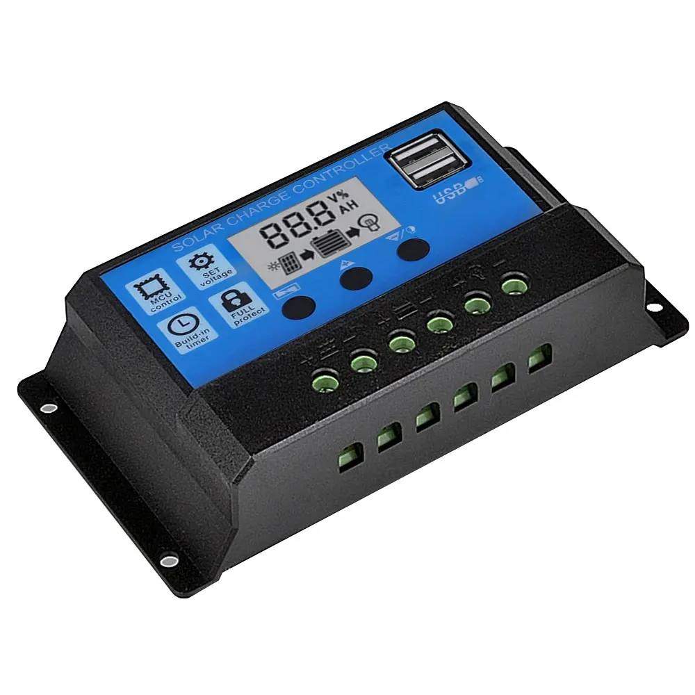 10A-100A LCD MPPT Solar Panel Regulator Charge Controller 12V/24V Auto Focus Tracking 2 USB Solar Energy Inverters Solar Charge
