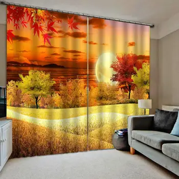 

Golden auturn scenery curtains moon 3D Curtain Luxury Blackout Window Curtain Living Room Blackout curtain