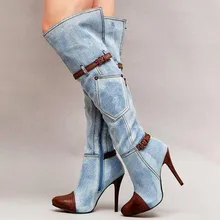 denim thigh high boots