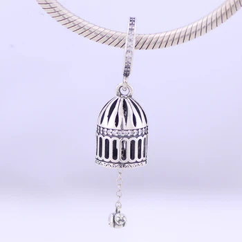

Real 925 Sterling Silver Charm Vintage Openwork Birdcage Floating Bird Bead Fit Pandora Bracelet & Necklace Diy Jewelry