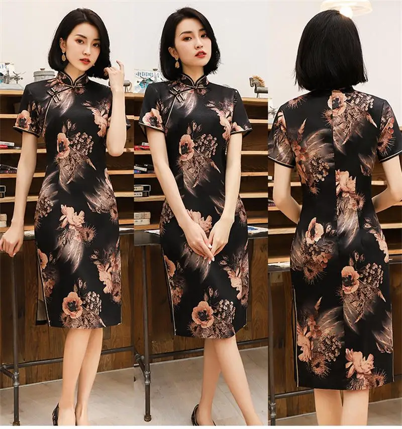 Элегантное Ретро женское традиционное китайское платье Ципао с принтом Cheongsam Плюс Размер M-4XL - Цвет: 2358