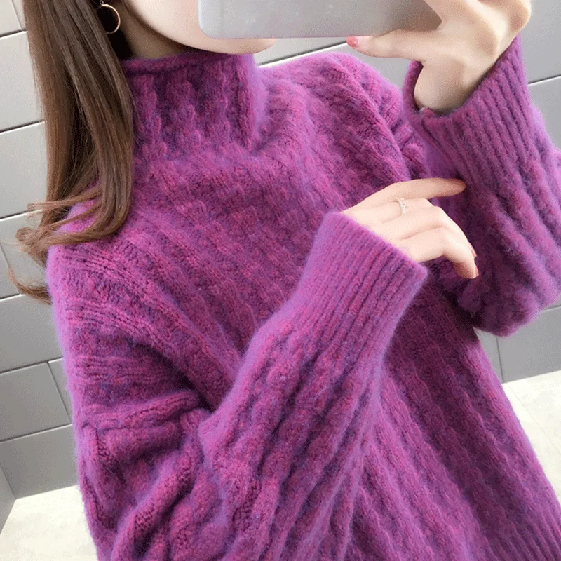 2021 Autumn Winter Thick Sweater Women Knitted Ribbed Pullover Long Sleeve Turtleneck Slim Jumper Soft Warm Jersey woman | Женская