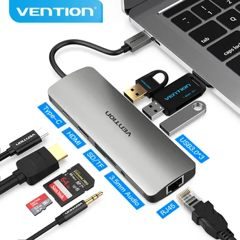Vention Thunderbolt 3 Dock 어댑터 허브 USB C to HDMI RJ45 USB 3.0 MacBook 용 오디오 비디오 분배기 Samsung Huawei USB C 어댑터