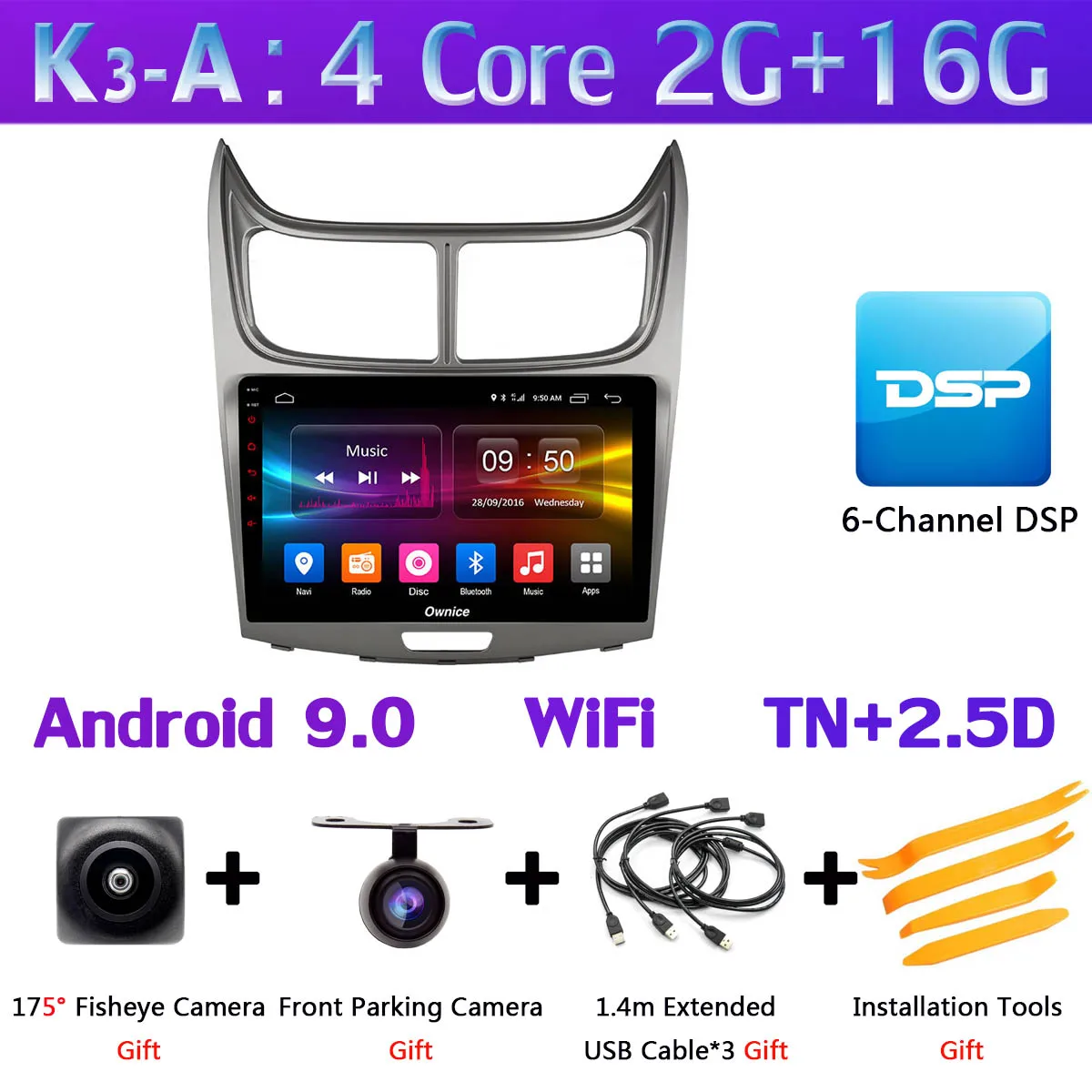 360 ° панорамная камера Android 9,0 4G+ 64G Автомобильный мультимедийный плеер для Chevrolet Sail 2010 2011 2012 2013 gps компактное минирадио SPDIF CarPlay - Цвет: K3-A