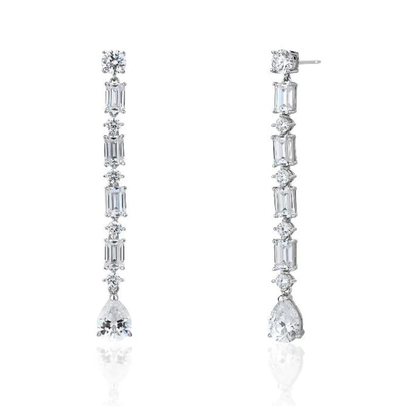 OEVAS 100% 925 Sterling Silver High Carbon Diamond Long Drop Earrings For Women Wedding Engagement Party Fine Jewelry Wholesale