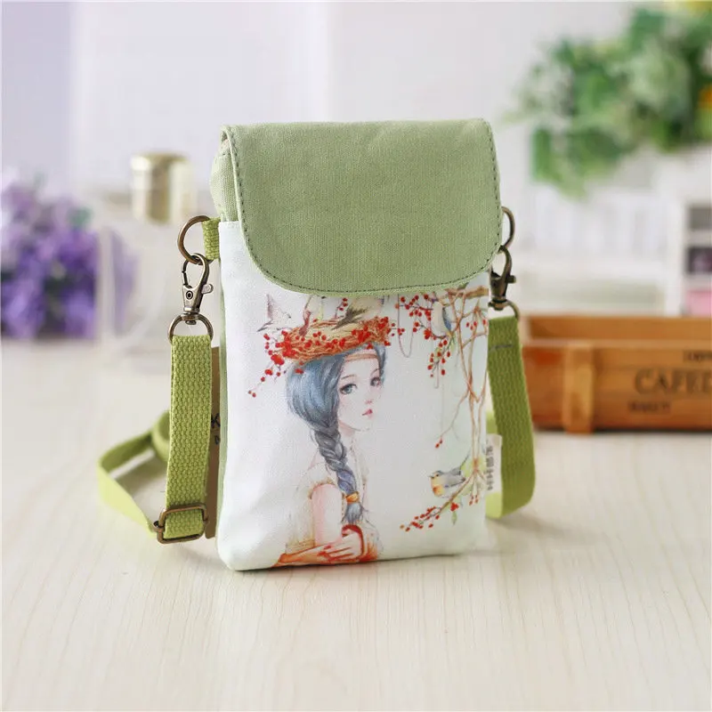 2022 New Girls Canvas Messenger Bag Women Small Mobile Phone Bag Simple Casual Female Shoulder Bag 