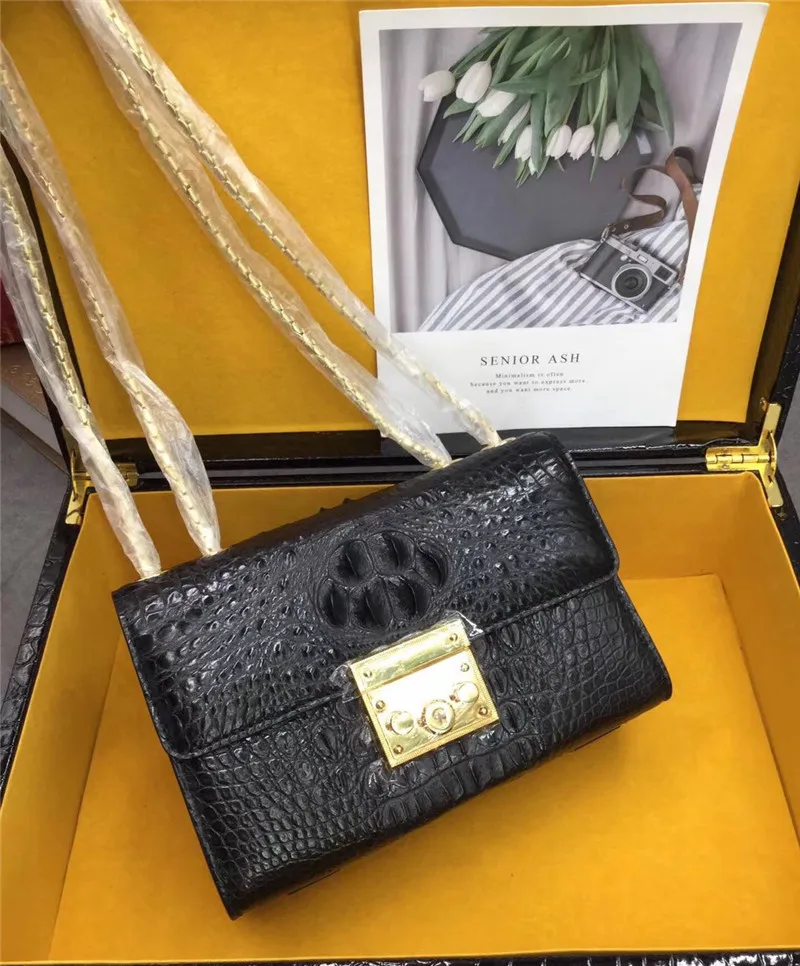 Petit sac exotique en crocodile | Sac à rabat en véritable alligator | Épaule chaîne