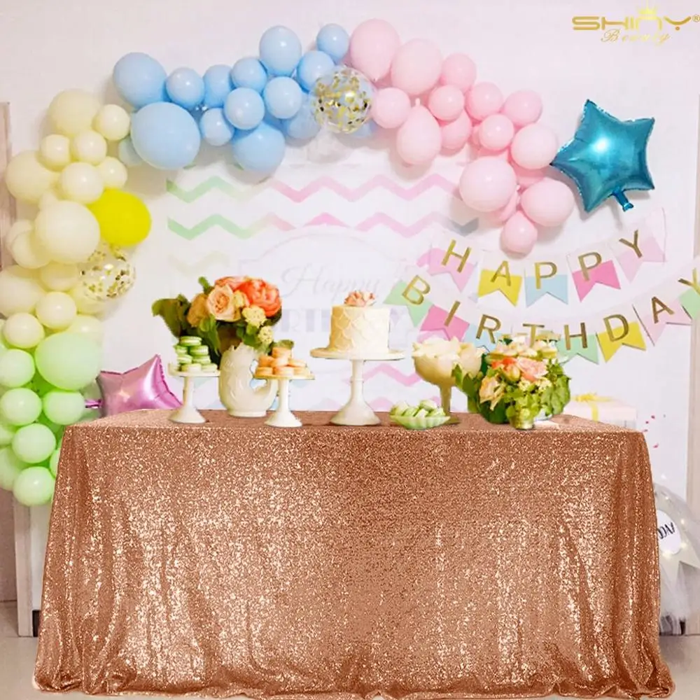  Sparkly Sequins Wedding Square Tablecloth 60x120 Inch Overlays Sparkly Rose Gold Sequin Table Cloth