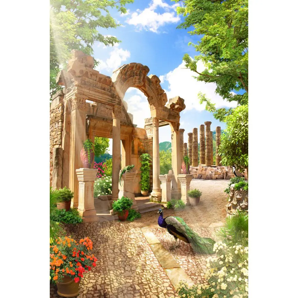 Летний фон для фотосъемки Yeele Coastal City Stone House Flower Tree Stair на заказ для фотостудии - Цвет: NBK00222