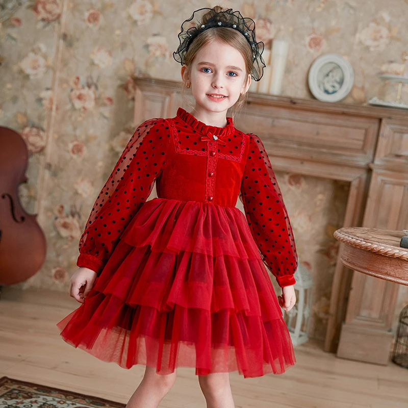 Vestido Rojo de terciopelo con manga moderno largo para vestido fiesta de boda, Navidad, conjunto ropa, 4, 7, 9, 12, 14 años|Vestidos| - AliExpress