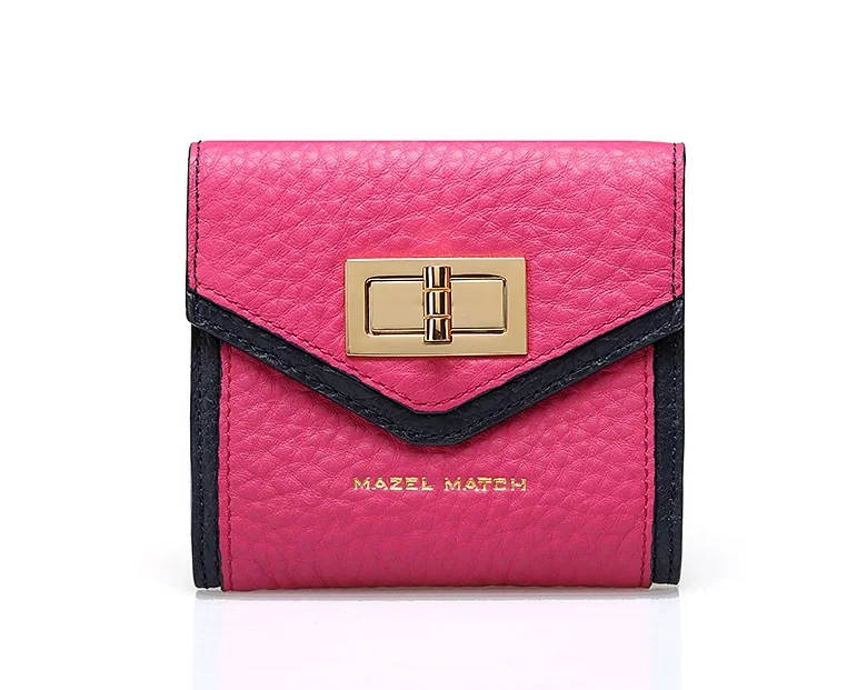 Шикарная фирменная дизайнерская женская короткая зеленая сумочка из натуральной кожи, подлинный женский маленький кошелек-клатч монета с изображением женщины, карман - Color: Pink