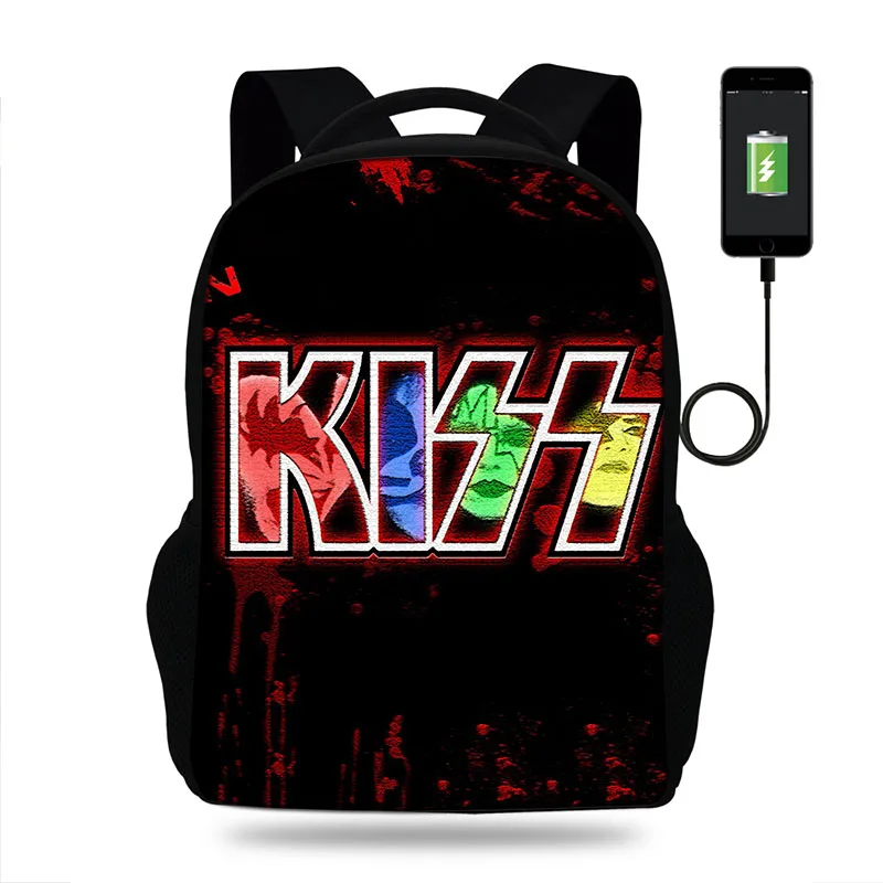 17 дюймов Stormtroopers Fan Kiss Rock band принт USB порт рюкзак для подростков мальчиков школьные сумки для детей девочек Mochila