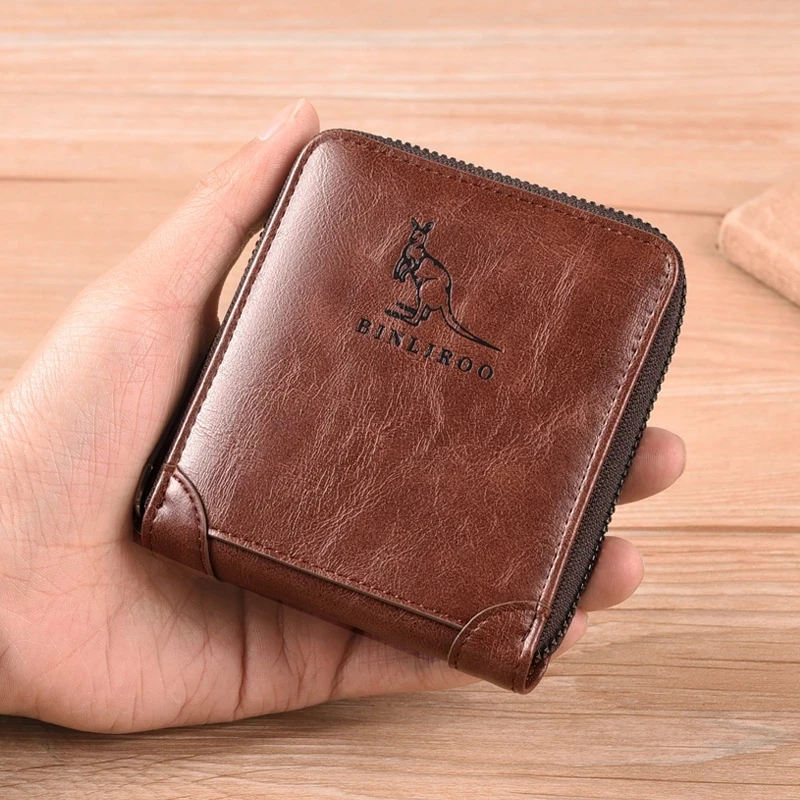 2021 Fashion Men's Coin Purse Wallet RFID Blocking Man Leather Wallet Zipper Business Card Holder ID Money Bag Wallet Male