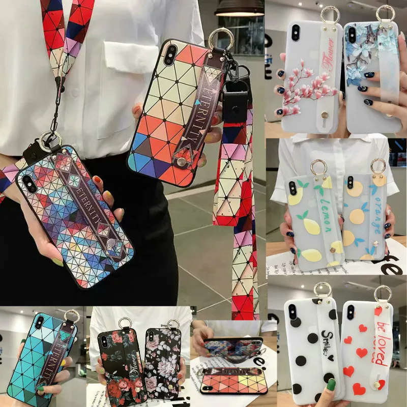 

Wave poin Wrist Strap TPU phone Case For iphone 7 8 6 6s plus For iphone 11 pro max case XR X Xs max Vintage Flower Holder Case