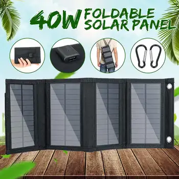 

40W Portable Solar Panel Folding Foldable Solar Panel Bag 5V USB Port Waterproof Charger Mobile Power Bank for Phone Battery
